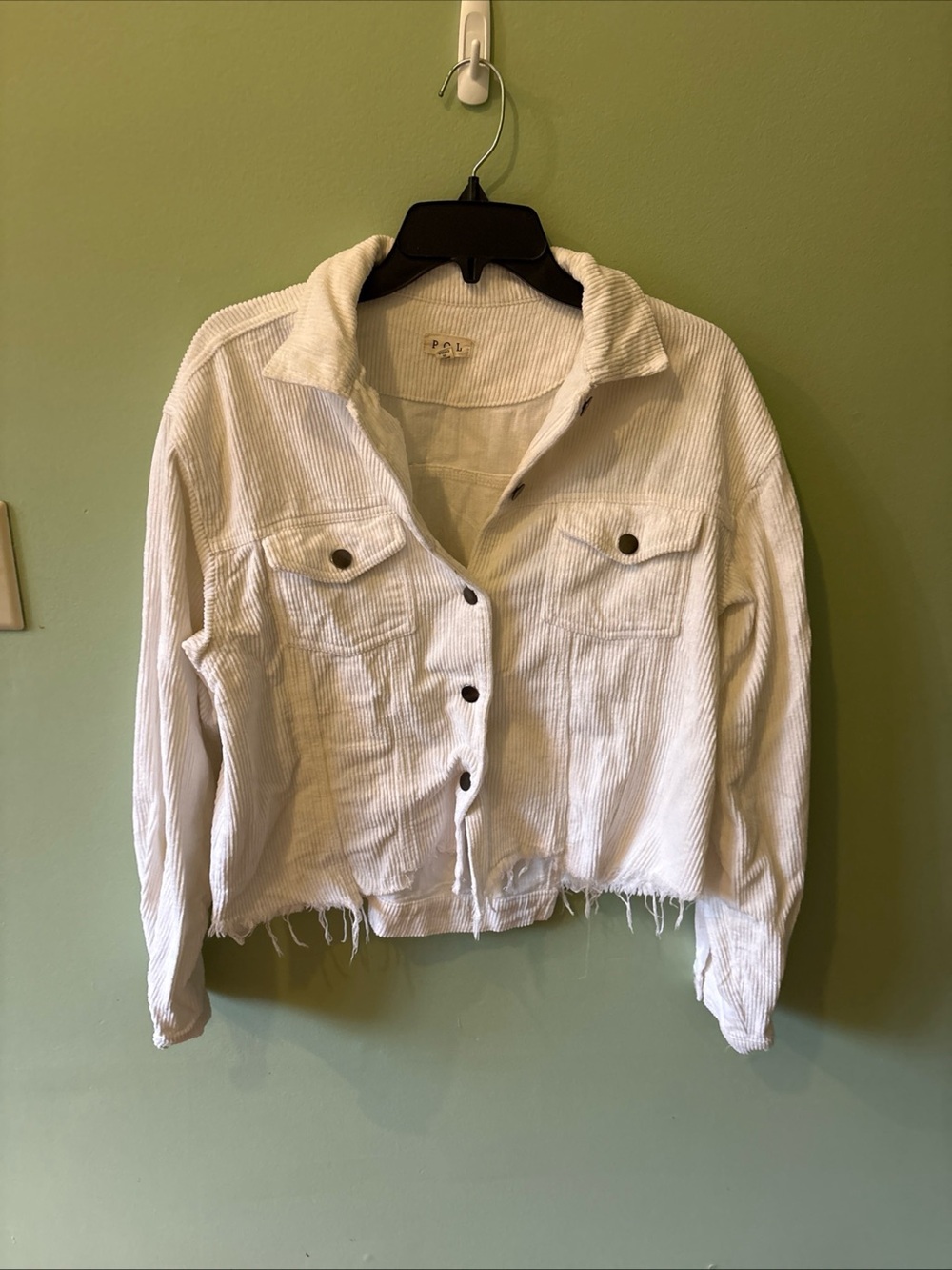 POL Corduroy Jacket Women Med White Excellent Raw Hem Distressed JFT399